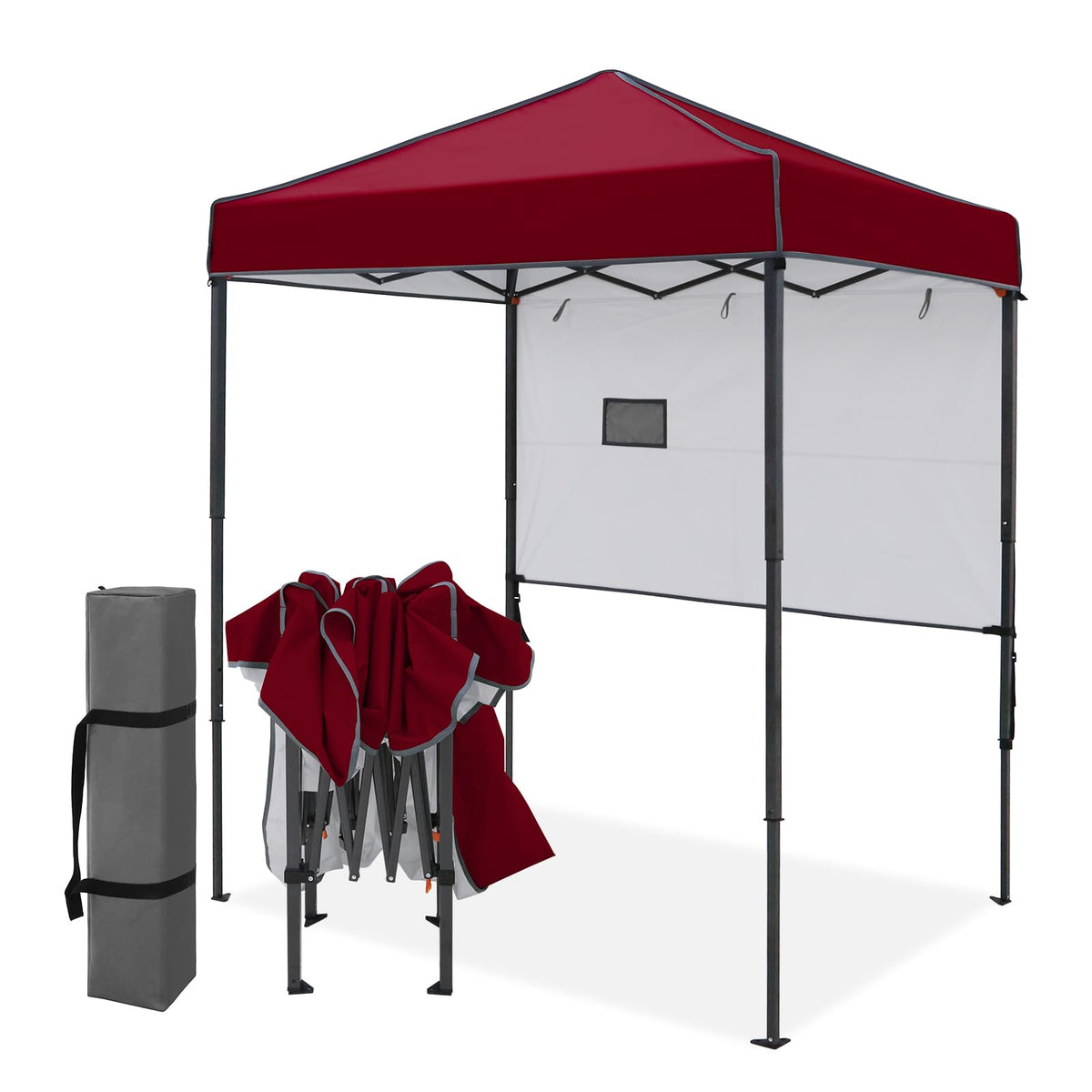 EAGLE PEAK front view showing burgundy canopy and shaded area, highlighting quick shelter