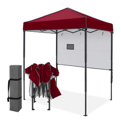 EAGLE PEAK front view showing burgundy canopy and shaded area, highlighting quick shelter
