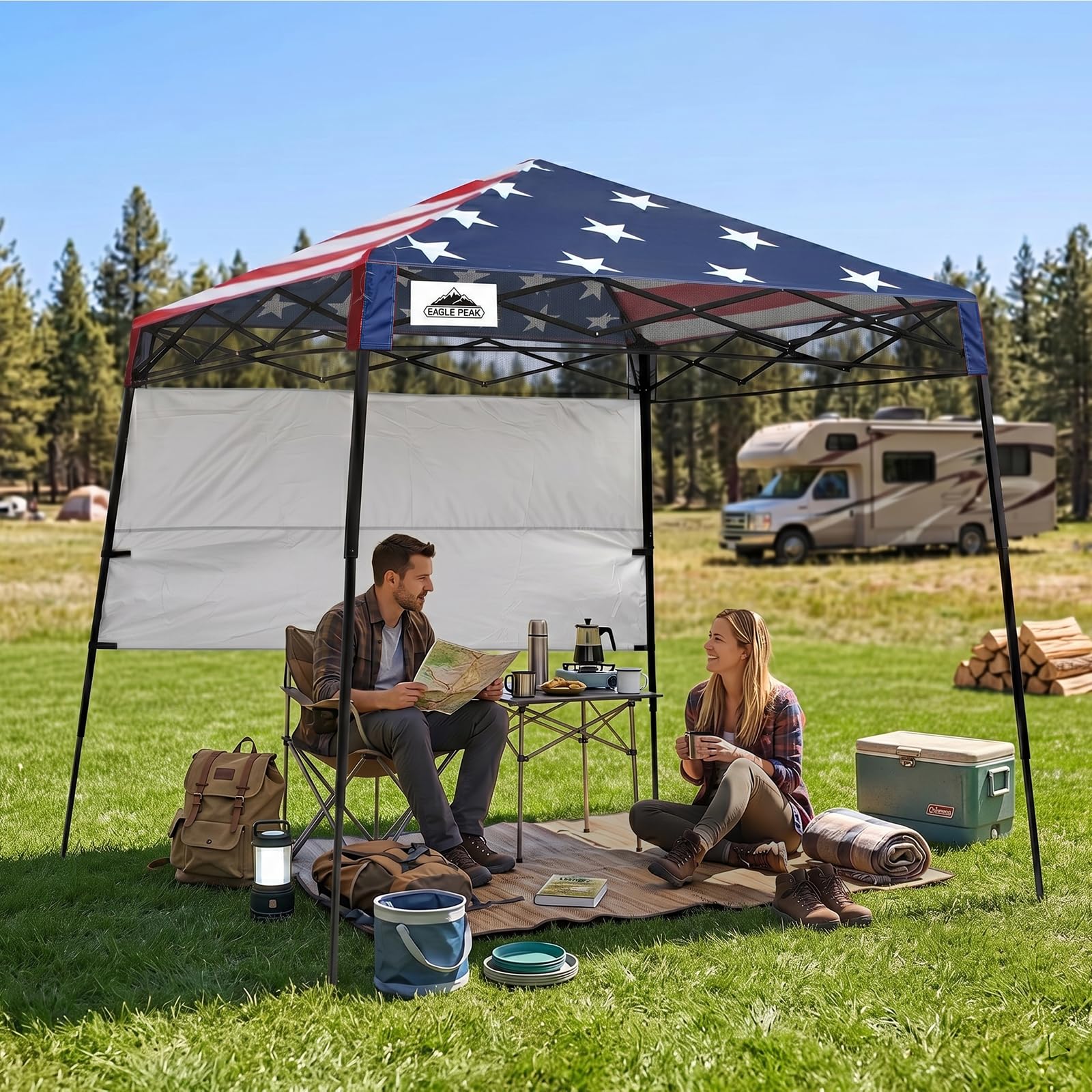 EAGLE PEAK folded tent in backpack-style bag for hands-free transport and compact storage