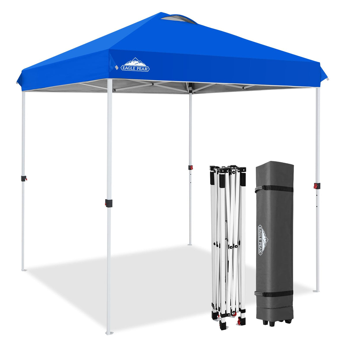 EAGLE PEAK front view of blue canopy packed and ready showing portability