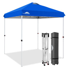 EAGLE PEAK front view of blue canopy packed and ready showing portability