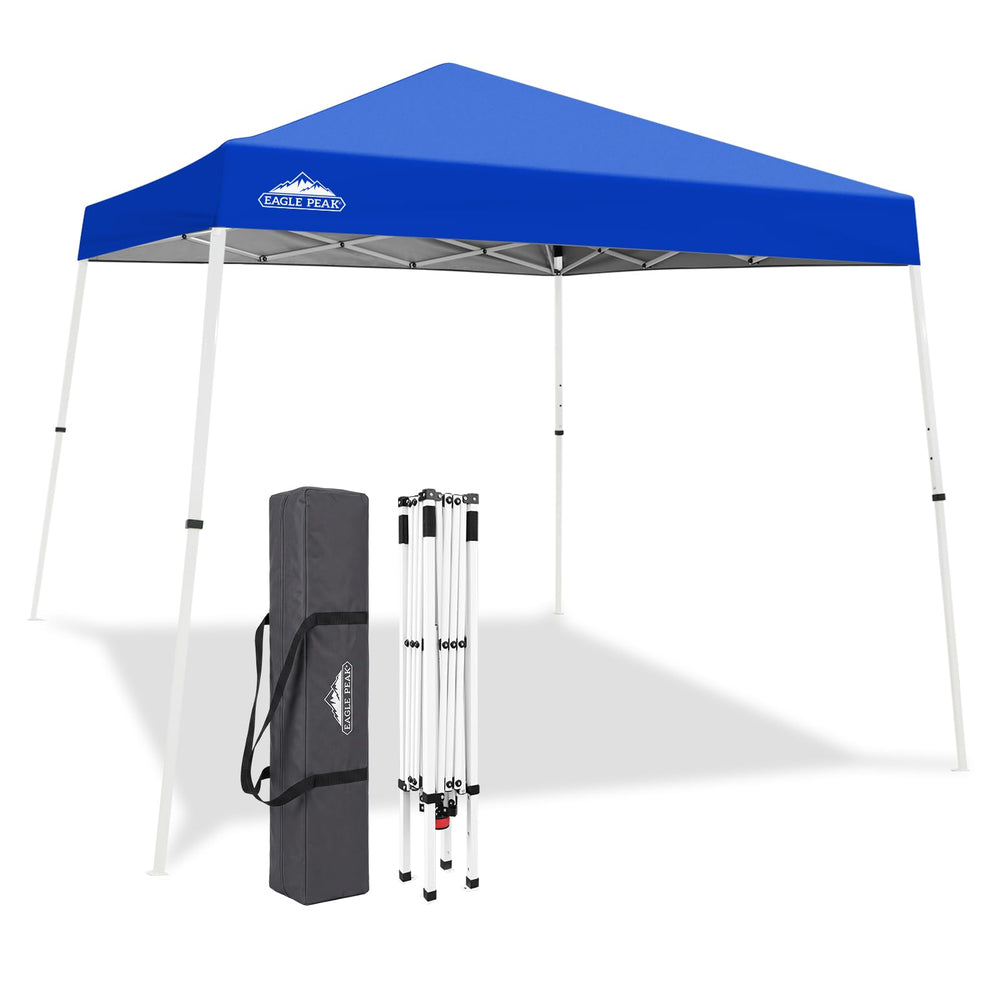 EAGLE PEAK front view of blue canopy showing quick shelter and shade
