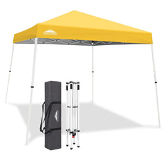 EAGLE PEAK front view canopy yellow showing instant shade benefit