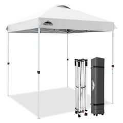 EAGLE PEAK front view of white canopy showing instant setup and shaded area