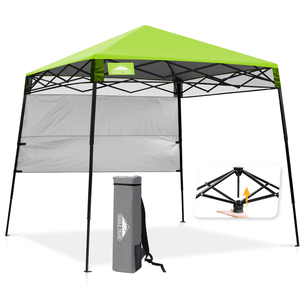 EAGLE PEAK front view green canopy showing instant shade benefit