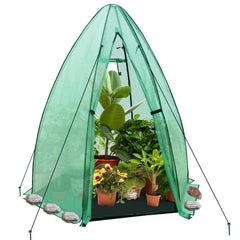 EAGLE PEAK front view of hexagon greenhouse showing compact protection and light