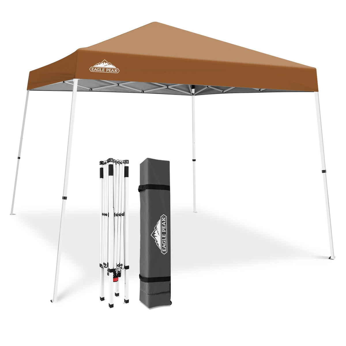 EAGLE PEAK front view khaki canopy showing full shade coverage and quick setup benefit