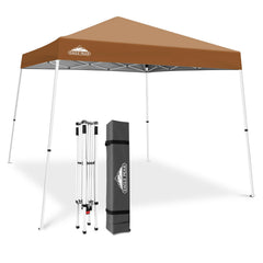 EAGLE PEAK front view khaki canopy showing full shade coverage and quick setup benefit