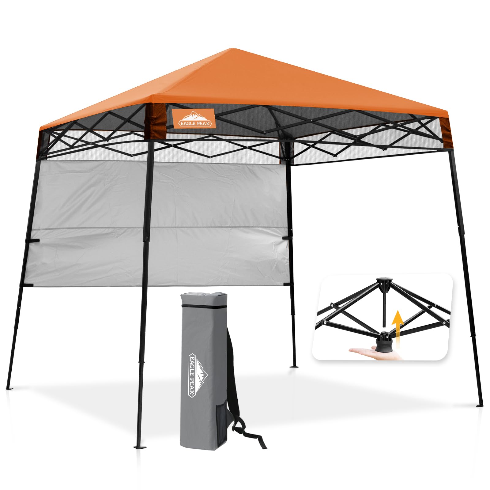 EAGLE PEAK front view showing orange canopy providing instant shade