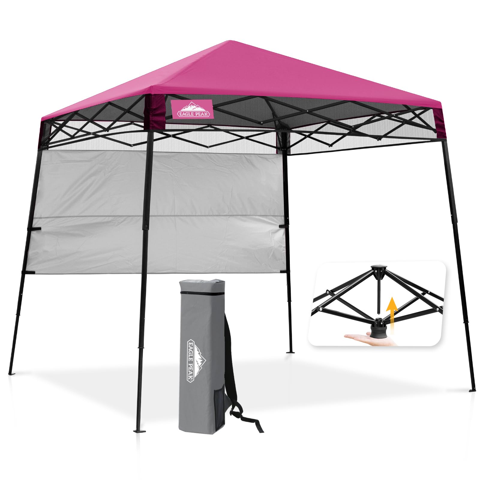 EAGLE PEAK front view pink canopy showing instant shade and portability