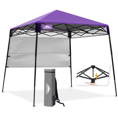 EAGLE PEAK front view purple canopy showing instant shade benefit