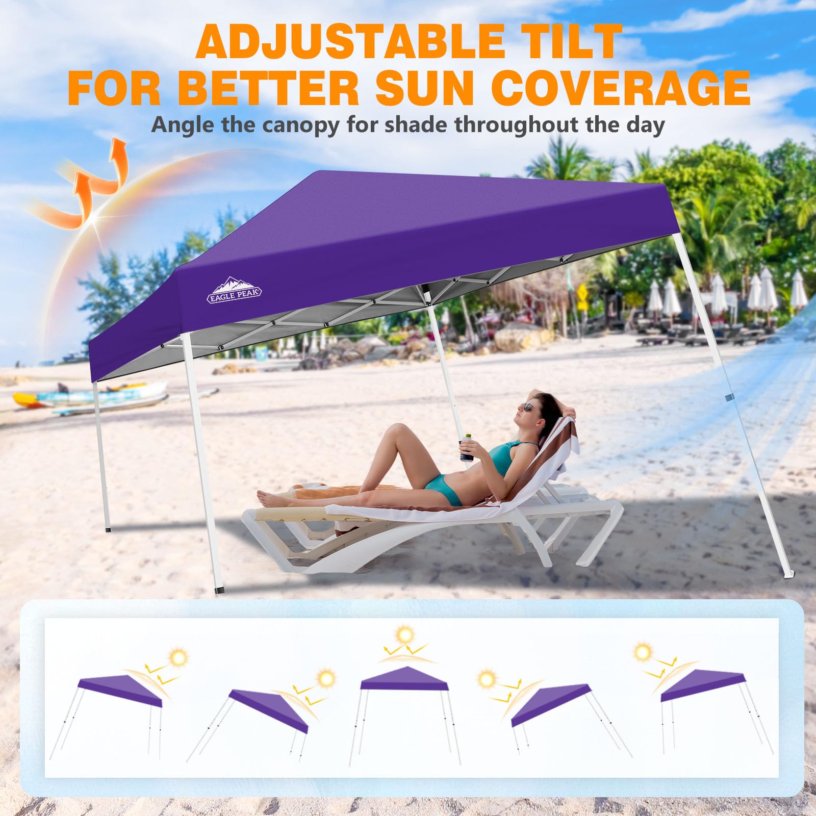 EAGLE PEAK beach setup in use providing instant sun shelter