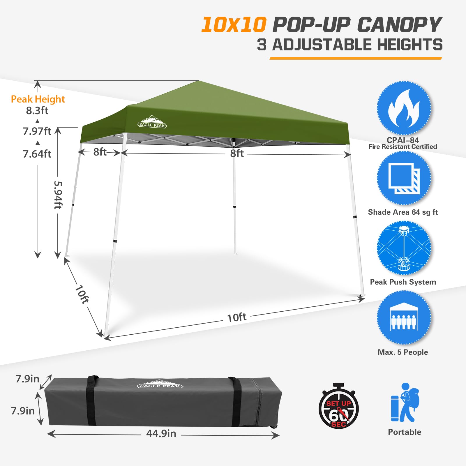 EAGLE PEAK adjustable slant-leg height close-up for versatile shade