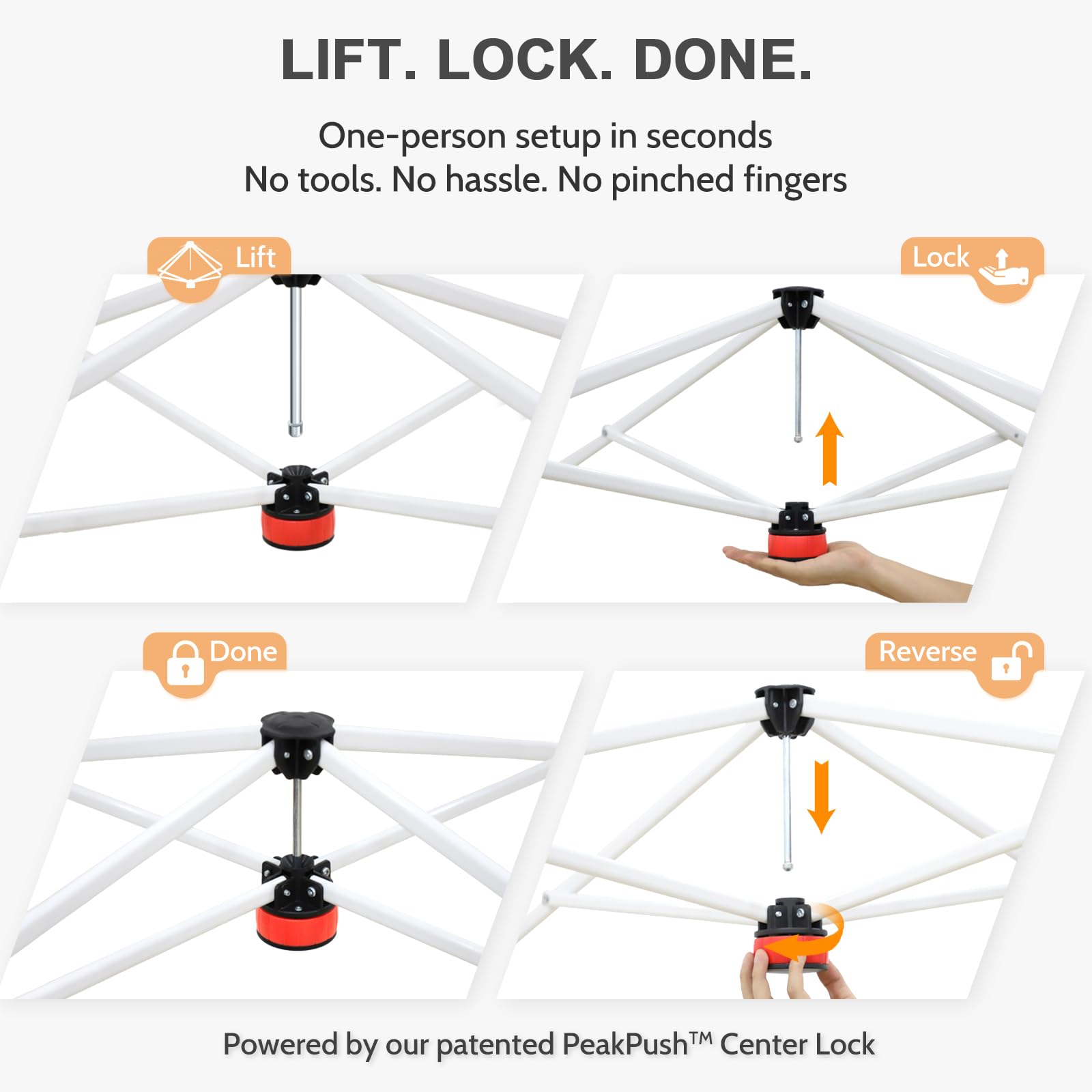 EAGLE PEAK leg height adjustment showing three-position versatility benefit