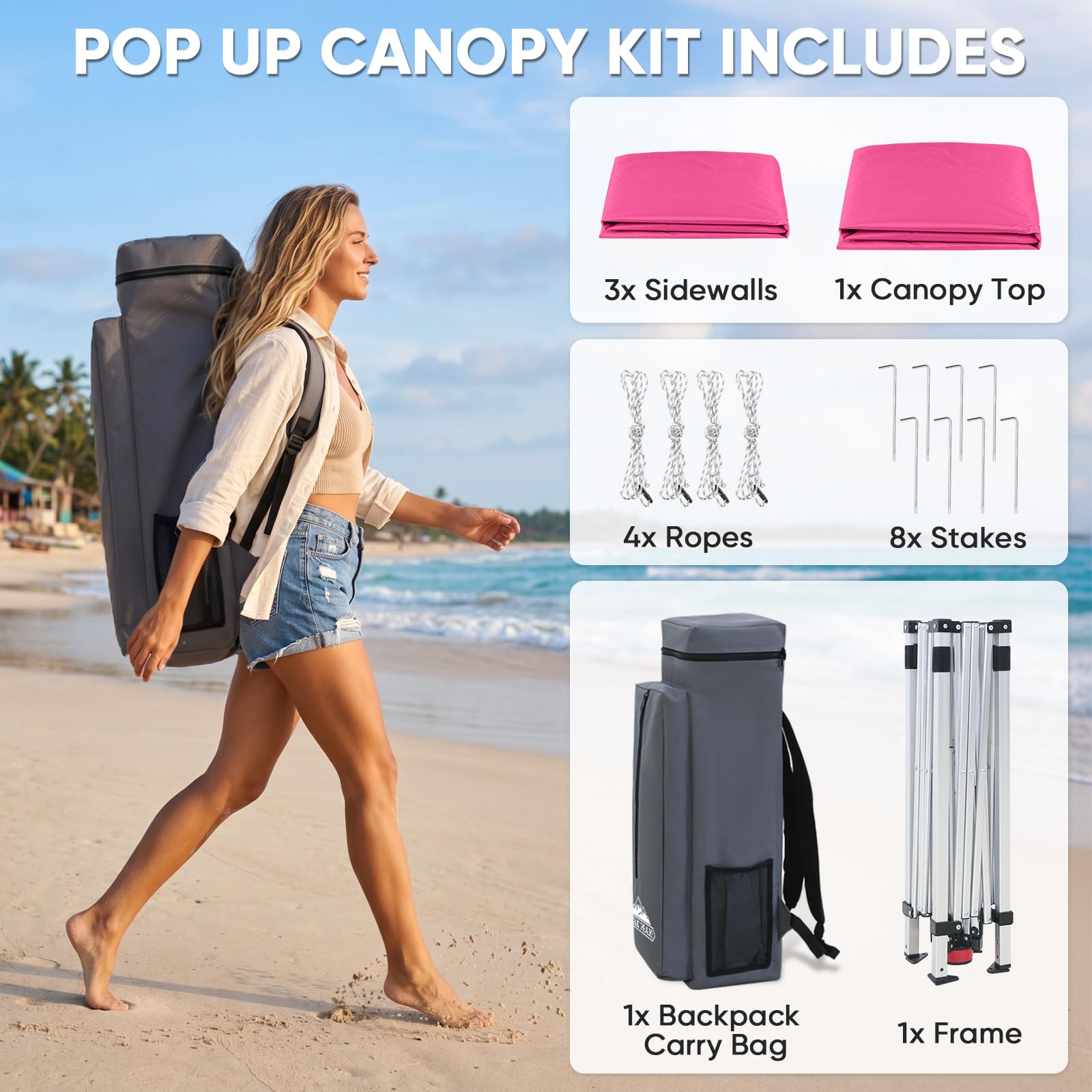 EAGLE PEAK folded canopy packed in backpack showing travel-friendly benefit