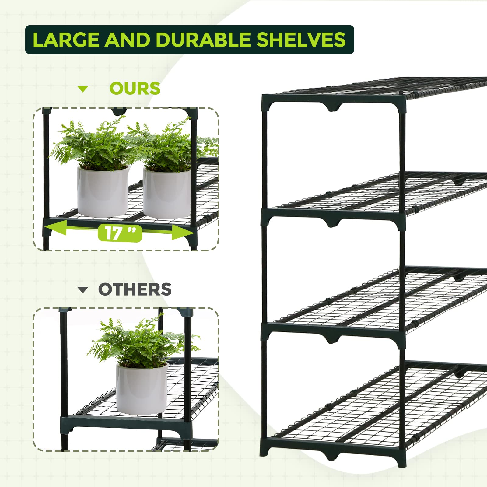 EAGLE PEAK shelf in use with potted plants demonstrates organized growing