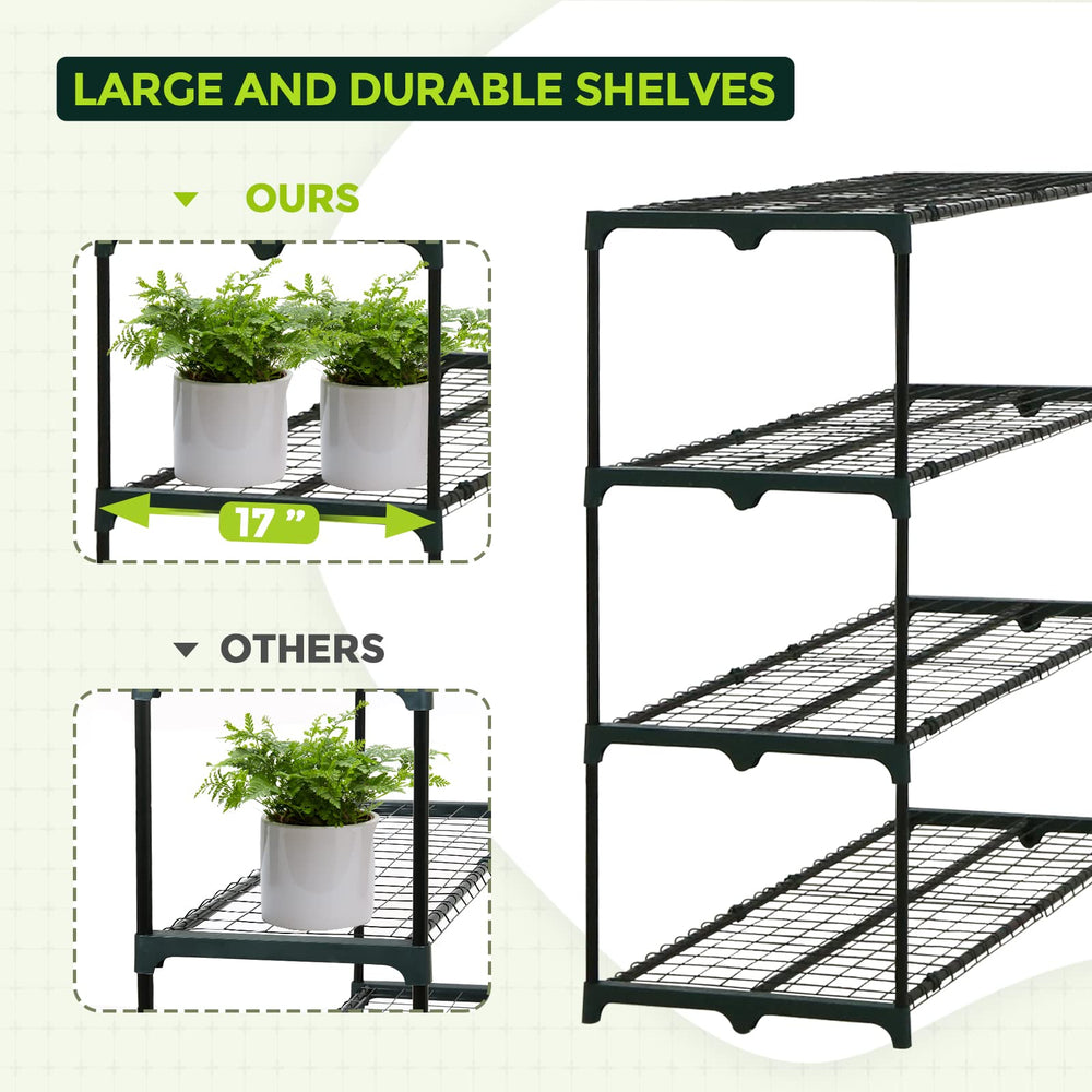 EAGLE PEAK shelf in use with potted plants demonstrates organized growing