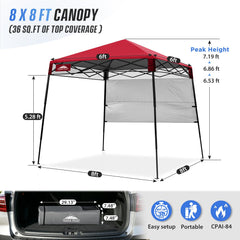 EAGLE PEAK canopy with sidewall attached offering privacy benefit