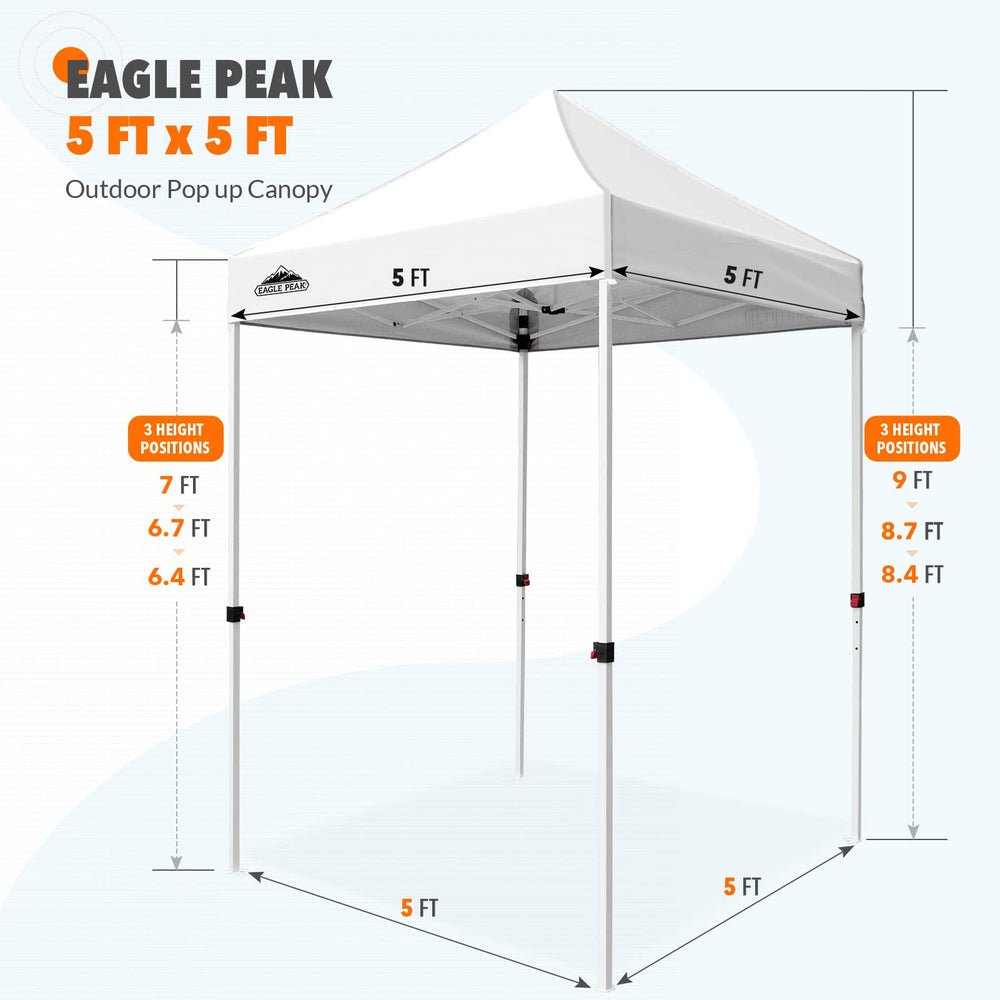 EAGLE PEAK canopy next to chair showing 25 sq ft coverage and scale
