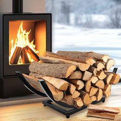 EALPVIS front view of compact steel firewood rack showing sturdy storage benefit