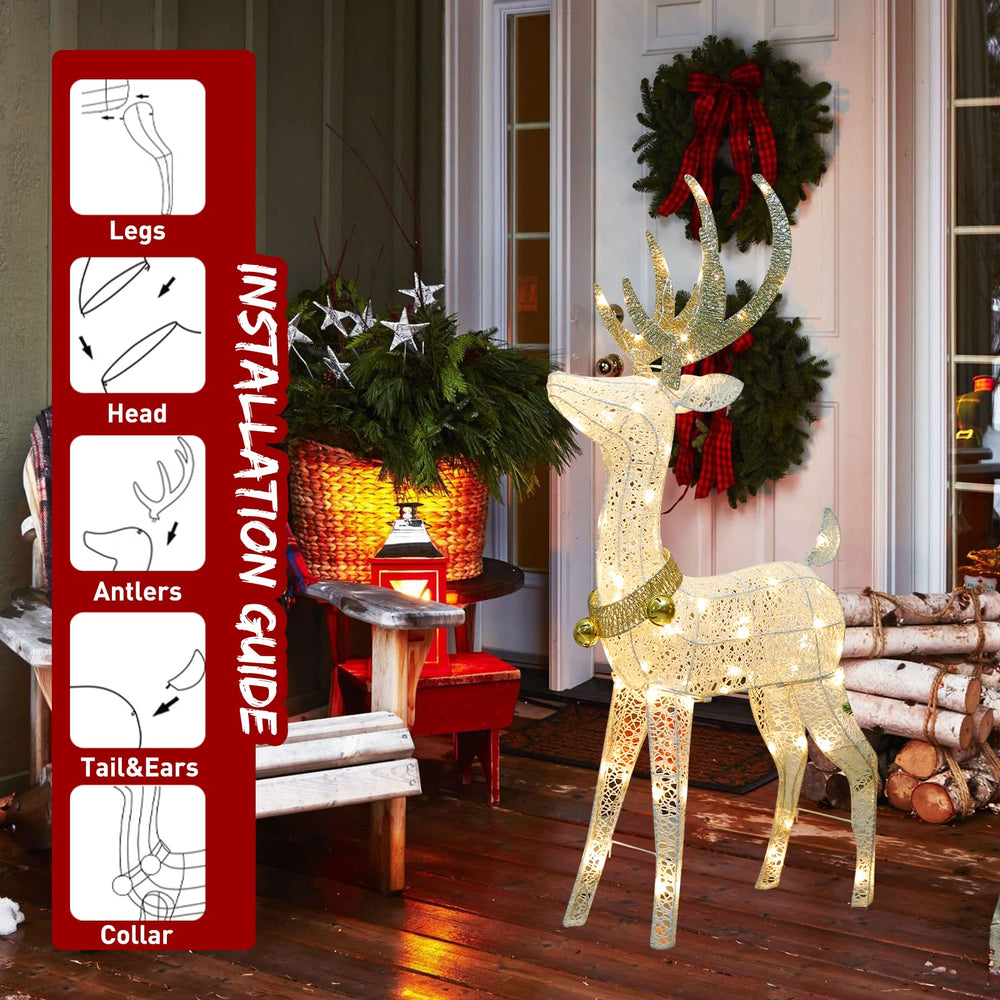 EAMBRITE lit reindeer at night illuminating yard and creating welcoming ambiance