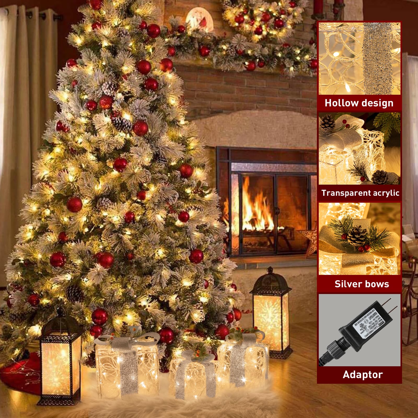EAMBRITE lit gift boxes on porch at night providing welcoming warm light