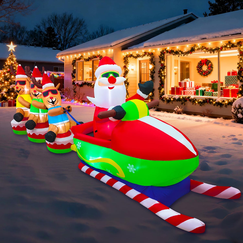 EAONE front view of 12ft Santa sleigh inflatable showing festive impact