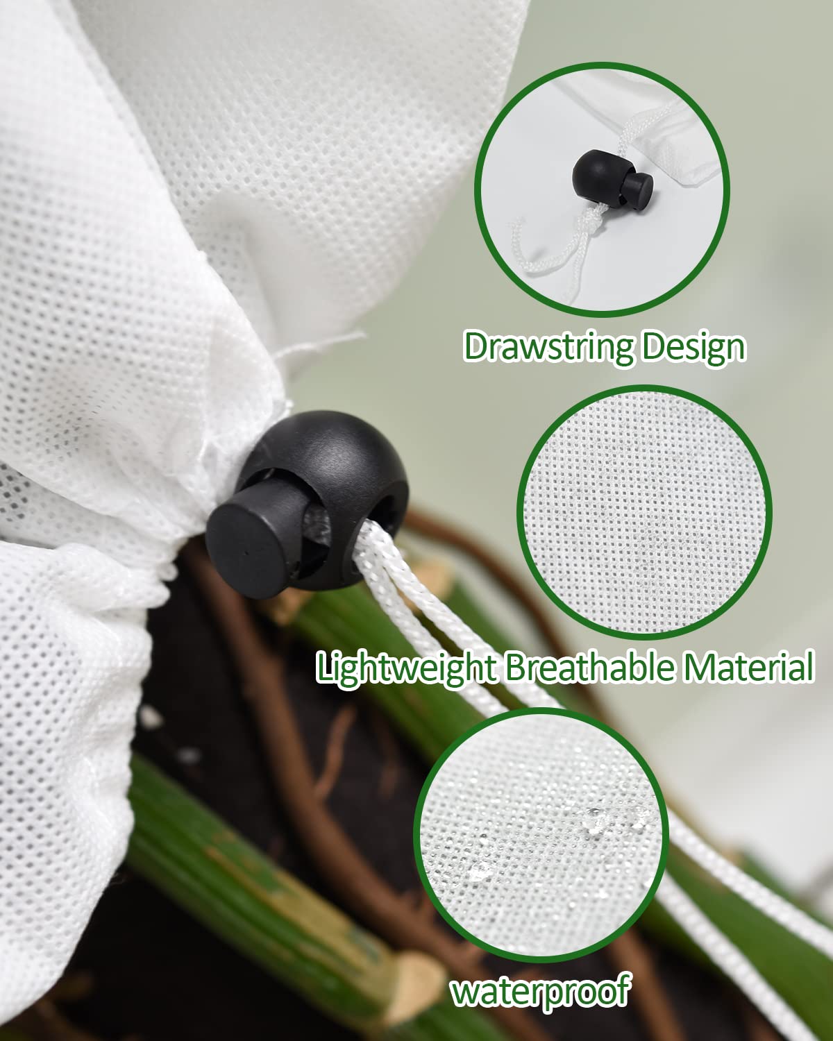 EAONE plant cover in garden shielding a potted shrub from frost