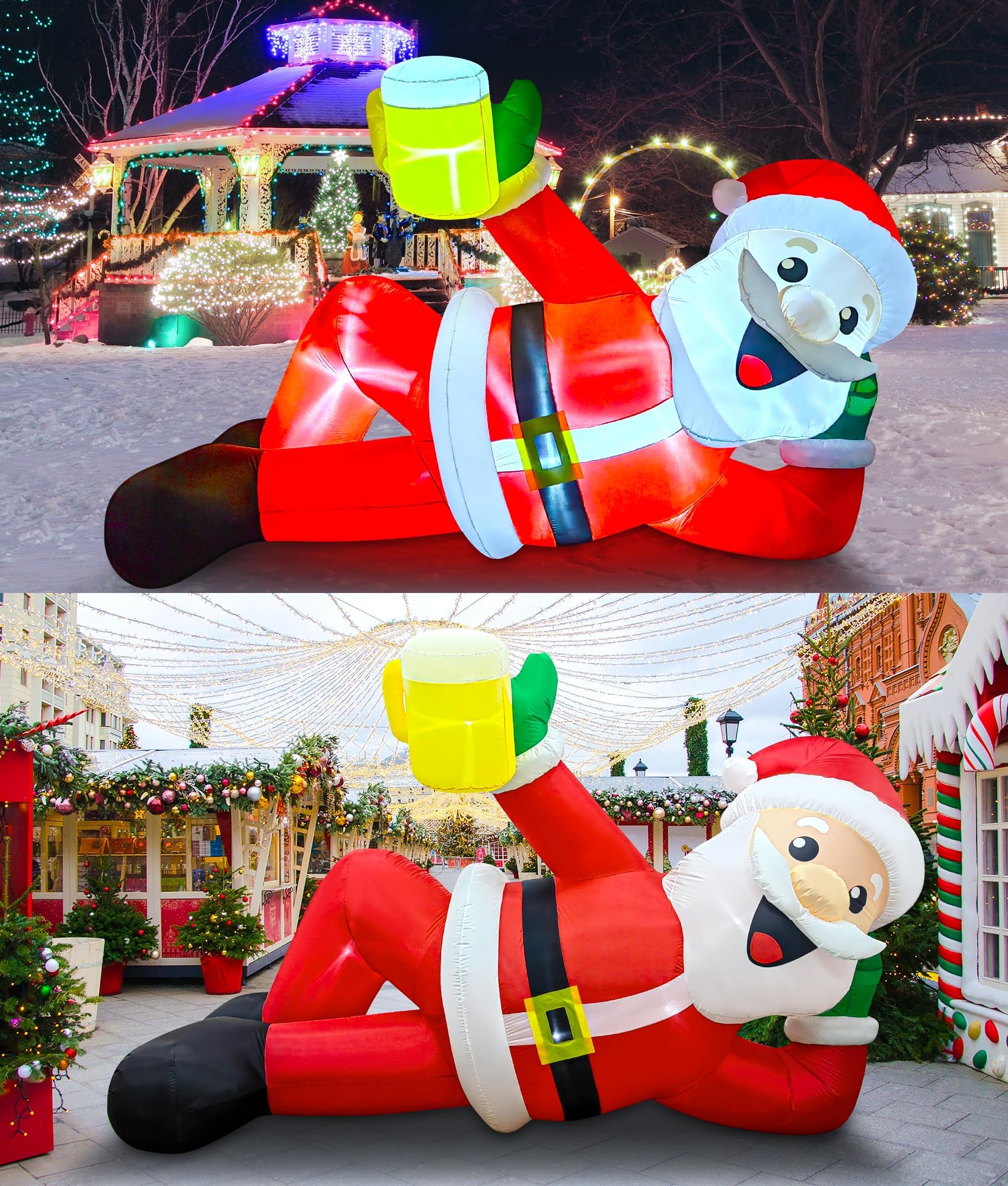 EAONE inflatable Santa next to person showing true 12ft scale