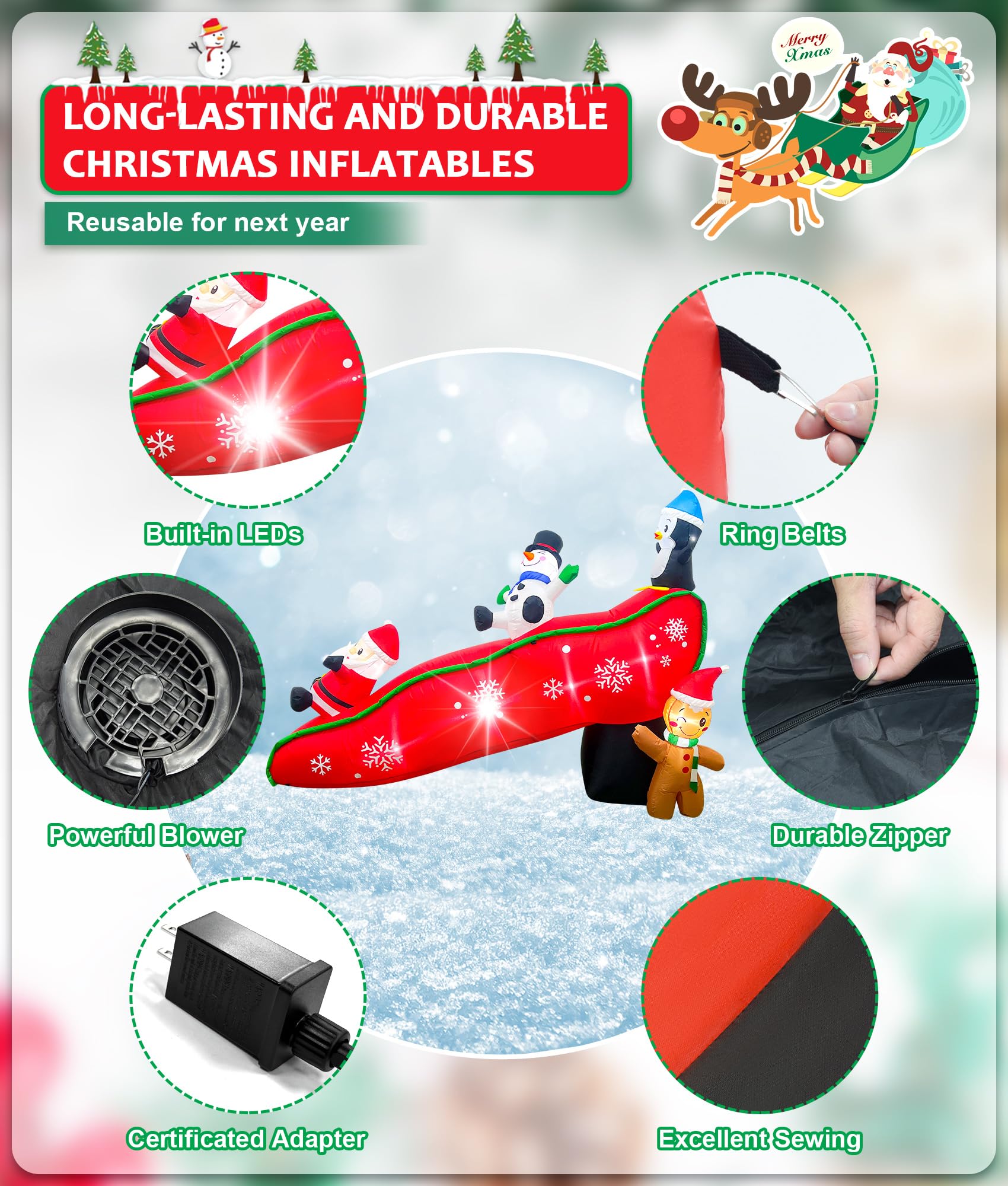 EAONE internal LED lights glowing at night for attractive holiday illumination