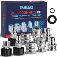 EARLEAS front view of 9-piece kit showing organized stainless components and fast setup