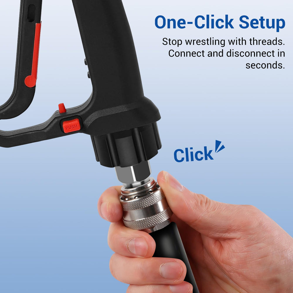 EARLEAS adapter installed on pressure-washer pump showing secure professional fit