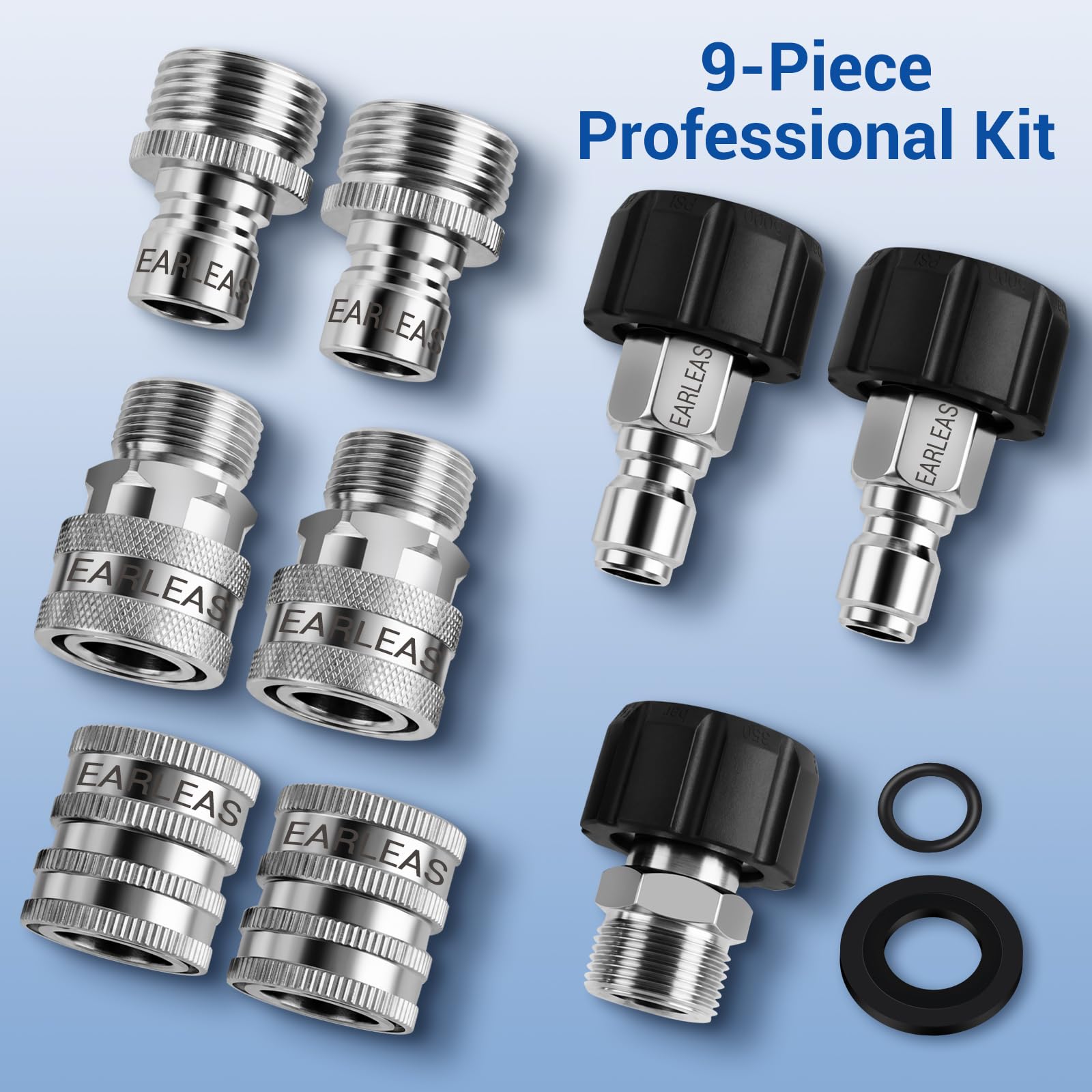 EARLEAS fittings next to ruler showing compact size and portable convenience