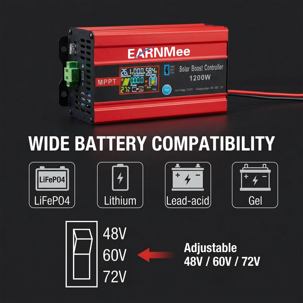 EARNMee product label and specs photo showing voltage and battery compatibility info
