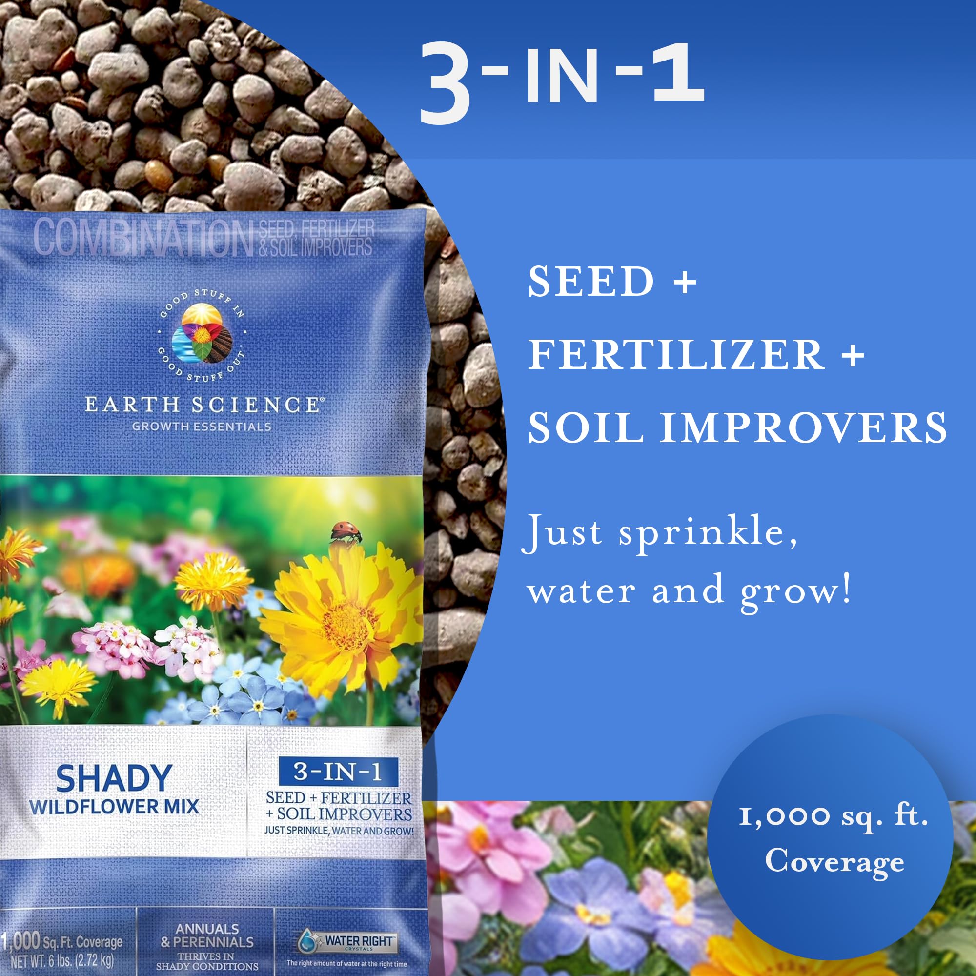 Earth Science blooming shady garden showing colorful low-maintenance results