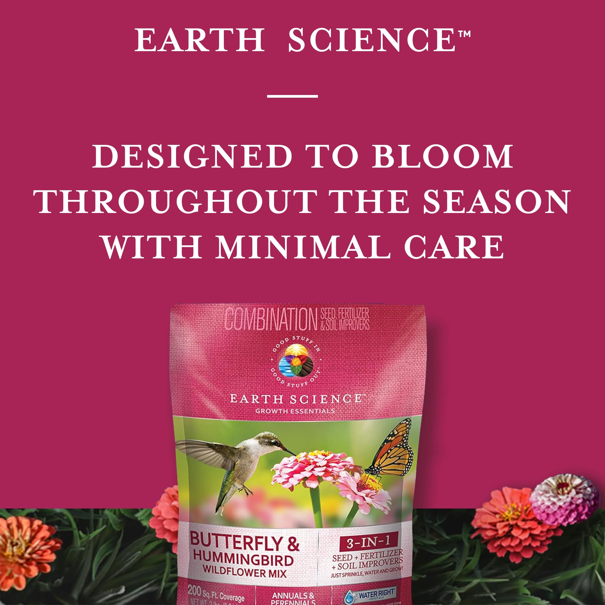 Earth Science bag beside a yard to show 6 lb coverage and planting scale