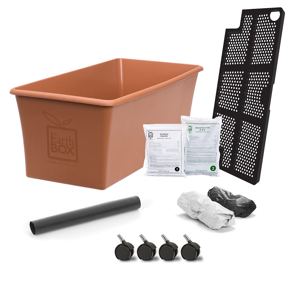 EarthBox 80105 front view terracotta showing planter and mulch cover benefit water control
