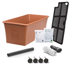 EarthBox 80105 front view terracotta showing planter and mulch cover benefit water control