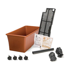 EarthBox size comparison with hands showing compact footprint and 2 cu ft soil capacity