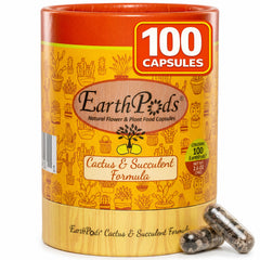 EarthPods front packaging tube showing 100 organic cactus fertilizer capsules and easy dosing