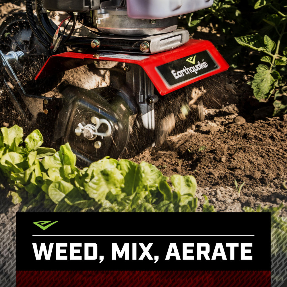 EARTHQUAKE MC33 in garden use near plants showing precise weeding without damage benefit