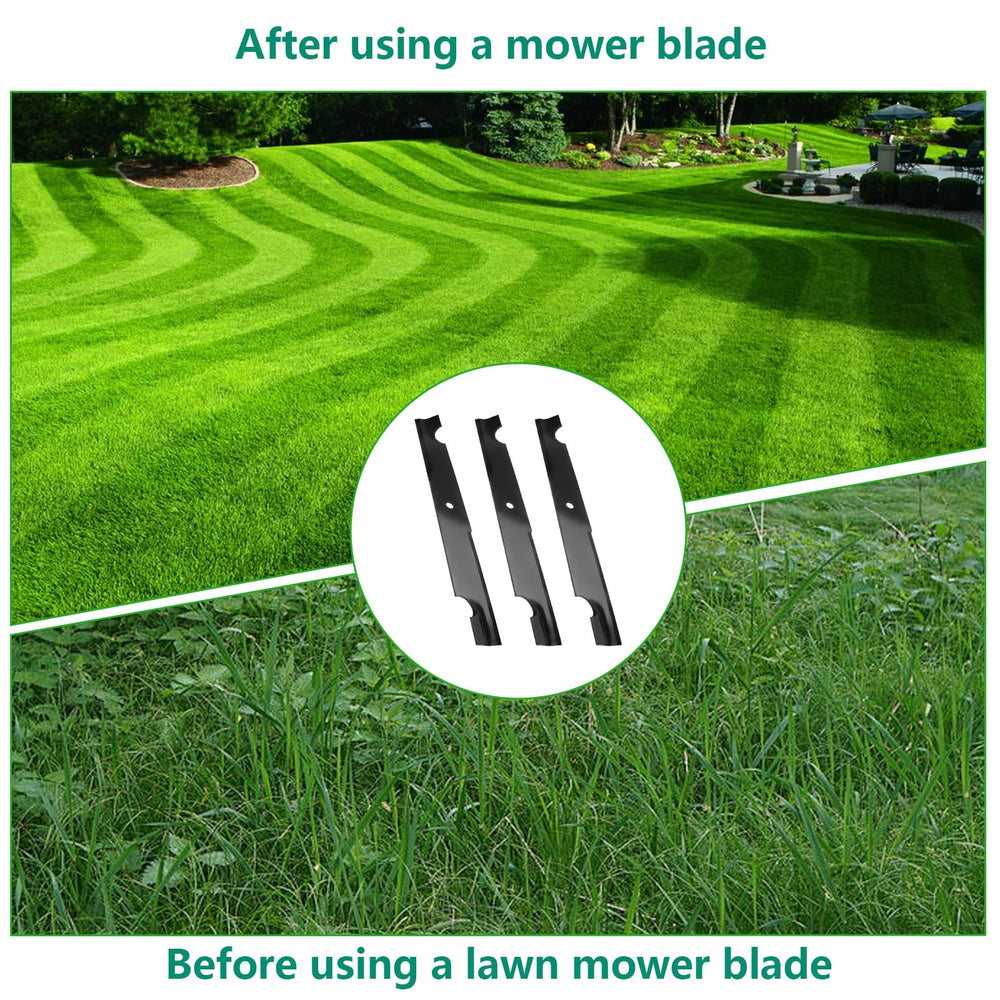 Earthtec blades on a mower cutting grass for quicker, cleaner lawn results
