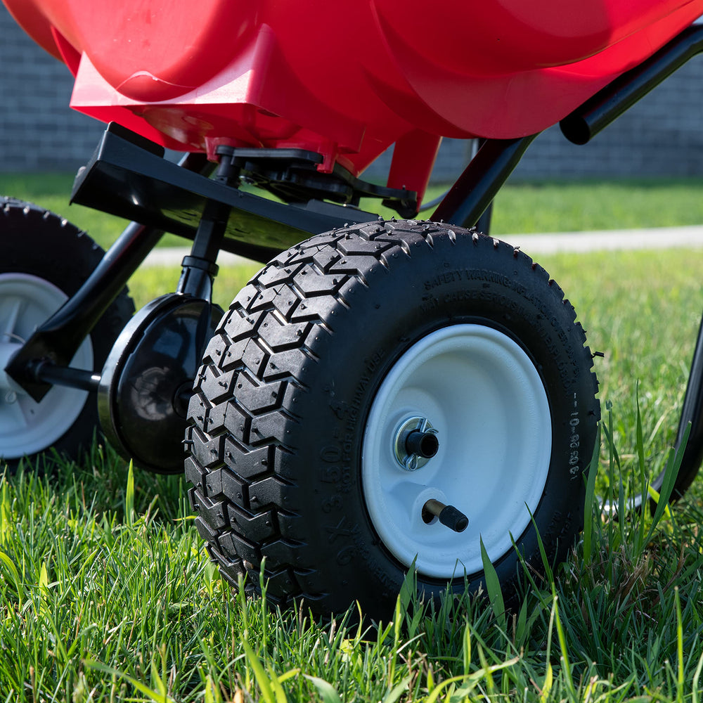 EarthWay 2050P 10-inch pneumatic wheel and axle, smooth maneuverability benefit