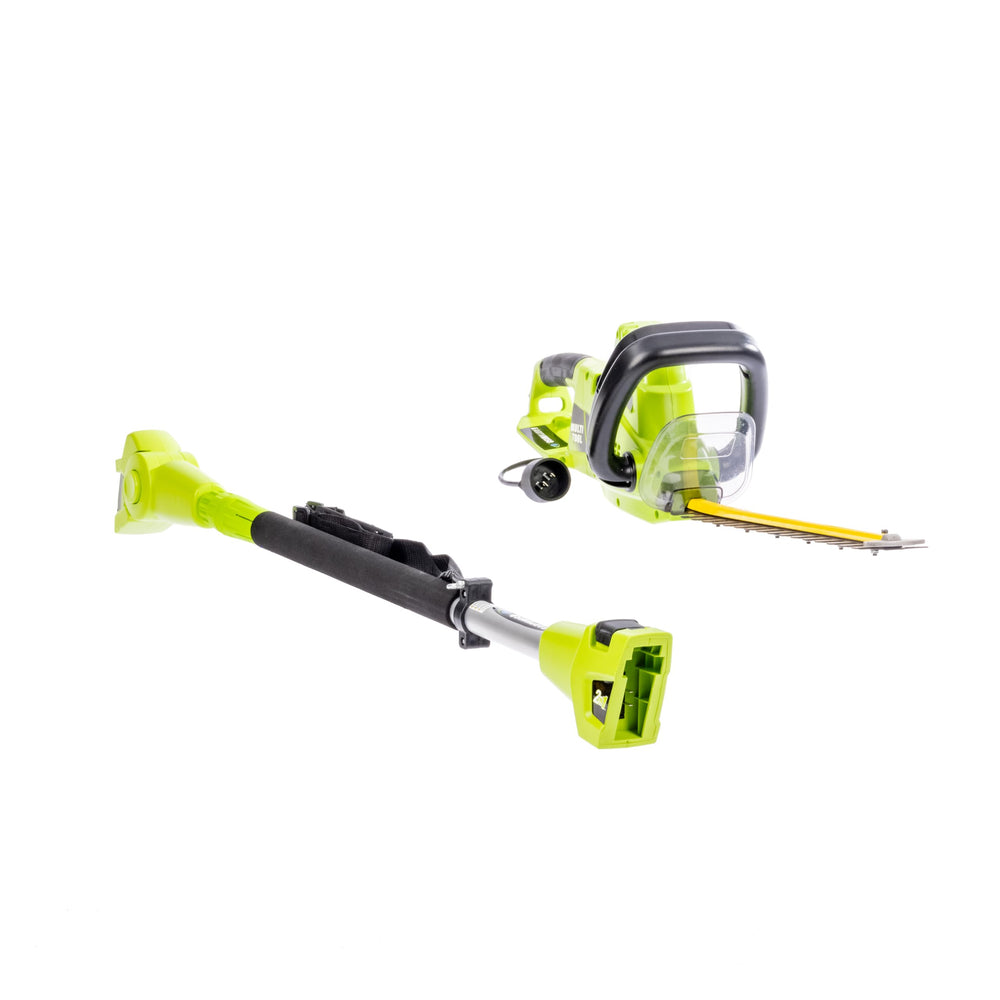 Earthwise adjustable trimming head demonstrating multiple angle positions