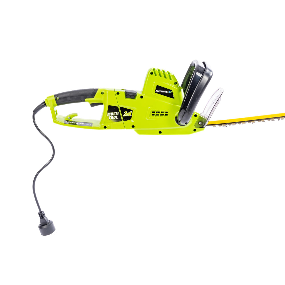 Earthwise trimmer stored with blade cover for safe compact storage