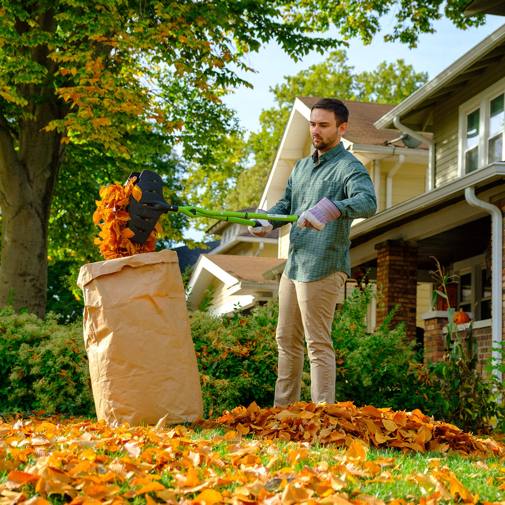 Earthwise Gator Grabber picking up leaves outdoors for faster yard work