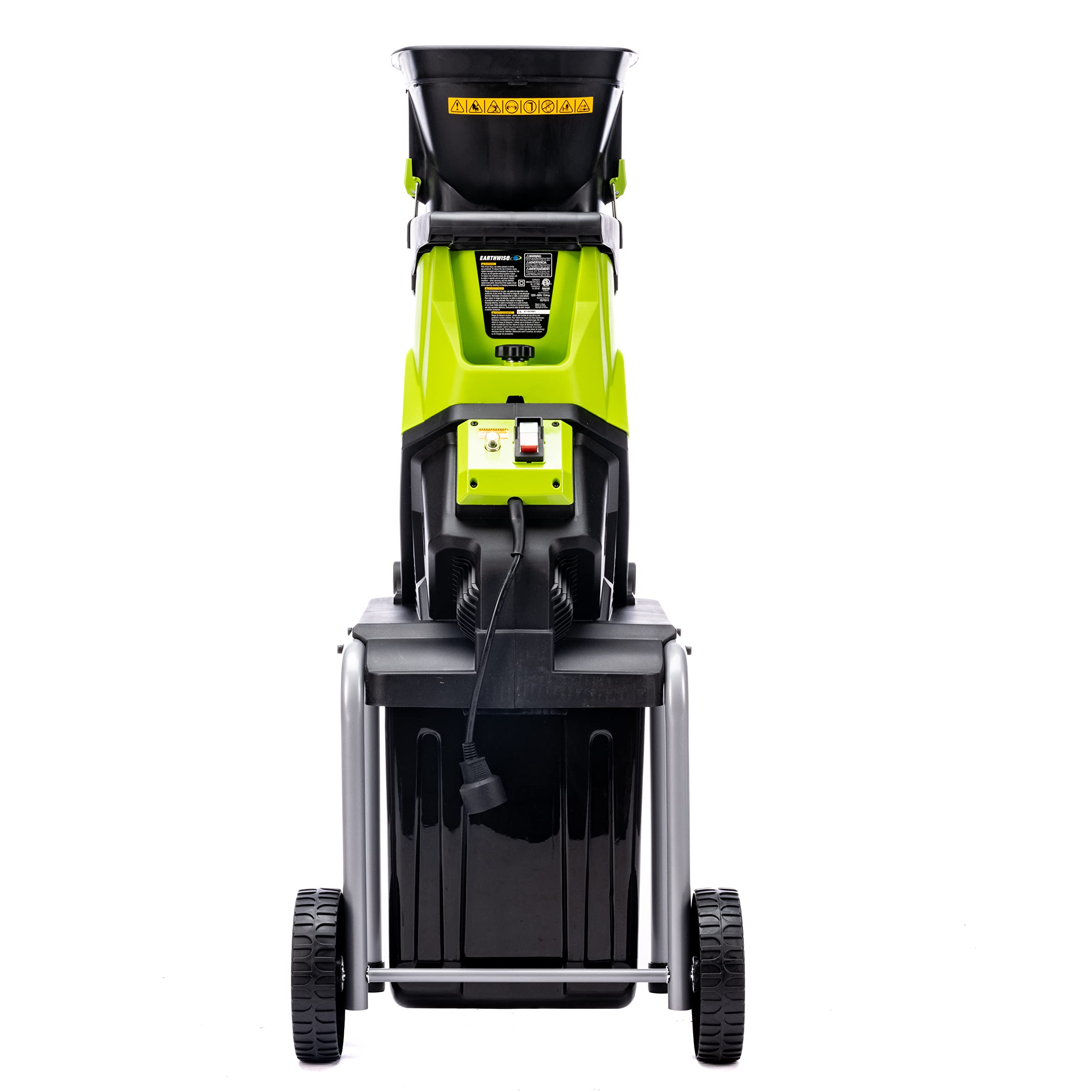 Earthwise GS70015 side view with wheels and handle for easy backyard transport