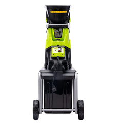 Earthwise GS70015 side view with wheels and handle for easy backyard transport