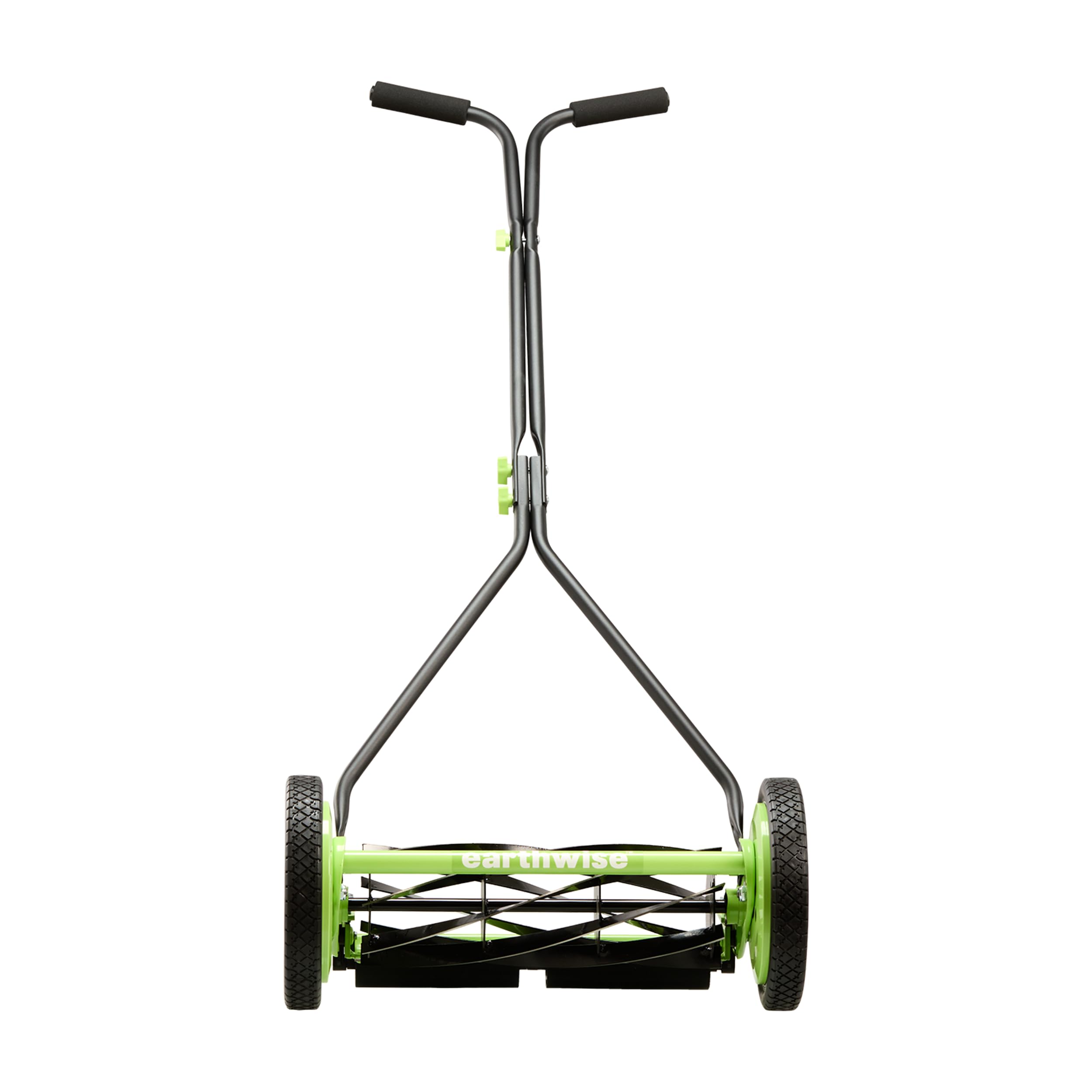 Earthwise mower in use being pushed across lawn for quiet operation benefit