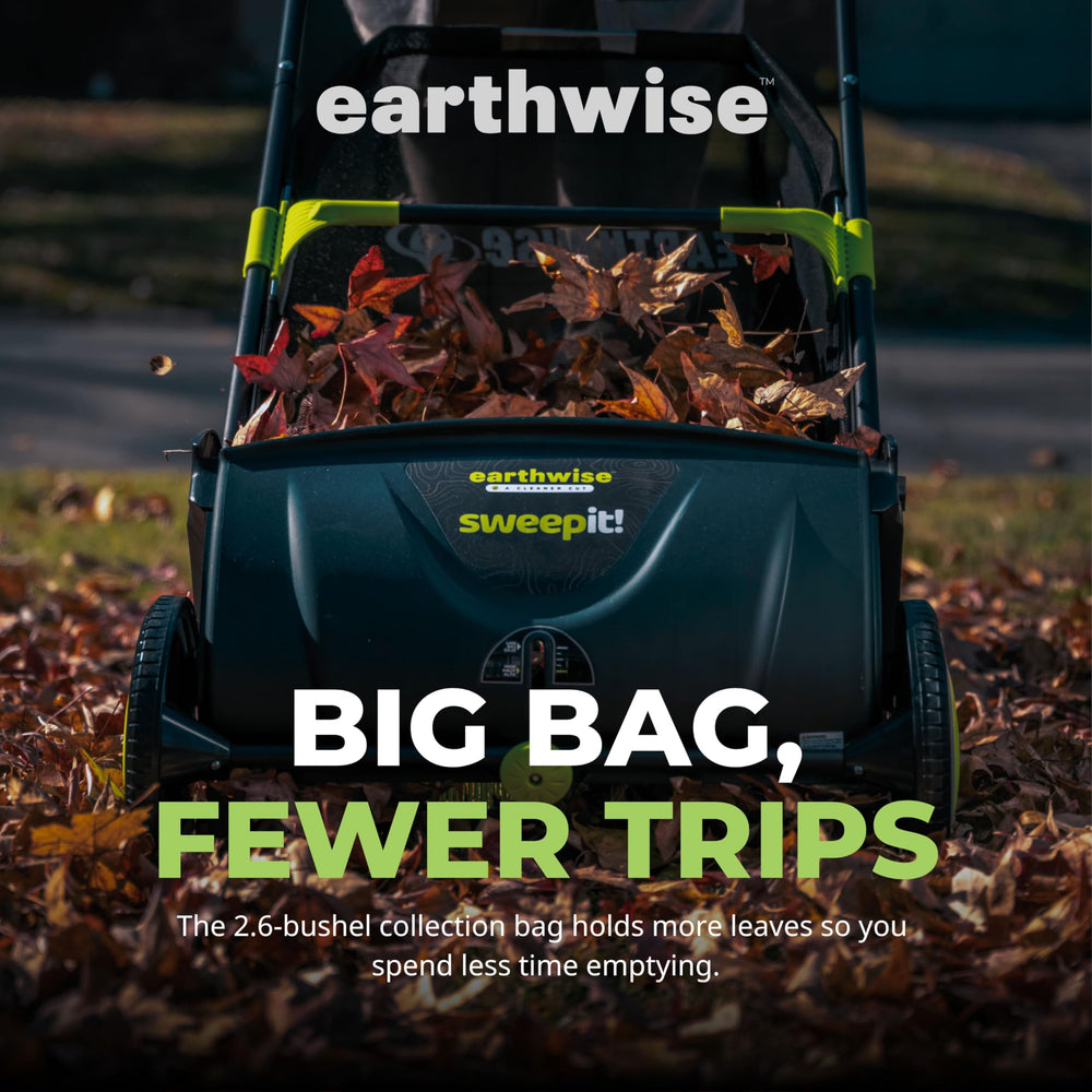 Earthwise removable 2.6-bushel bag detaching for easy emptying